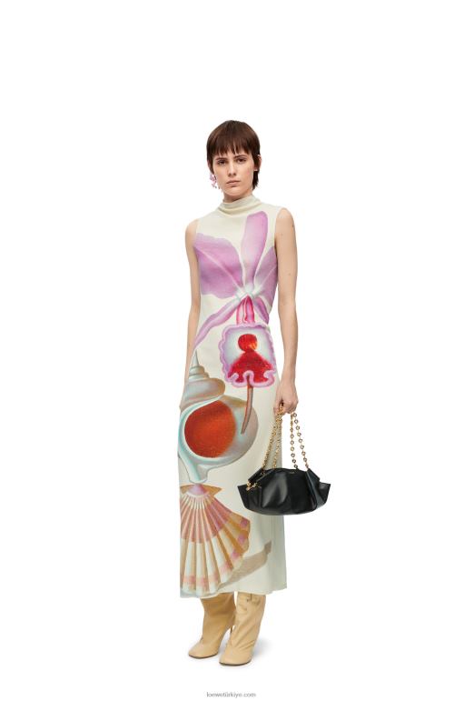 Loewe pamuklu maruja mallo tüp elbise 026001036 kadınlar beyaz/çok renkli
