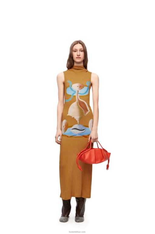 Loewe pamuklu maruja mallo tüp elbise 026001037 kadınlar deve/çok renkli