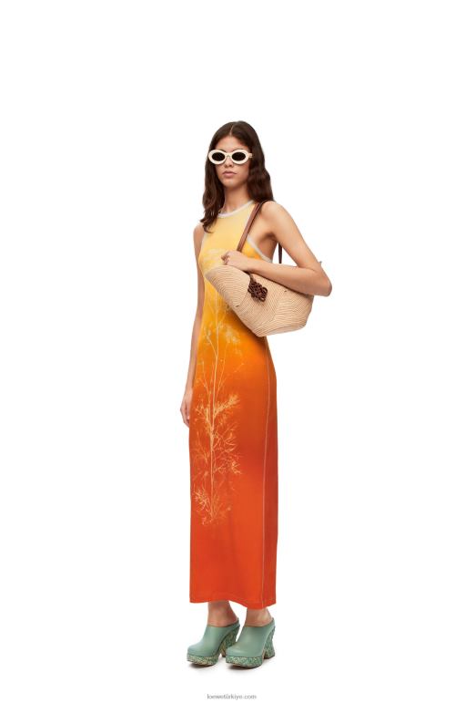 Loewe pamuklu rezene tank elbise 026001041 kadınlar sarı portakal