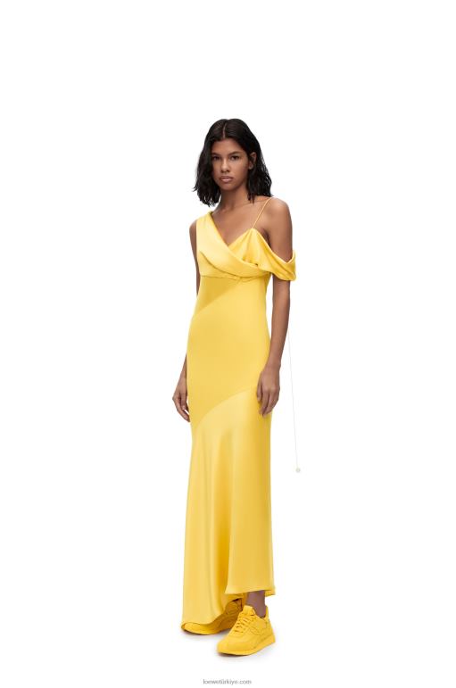 Loewe saten ve krep asimetrik elbise 026001097 kadınlar sarı