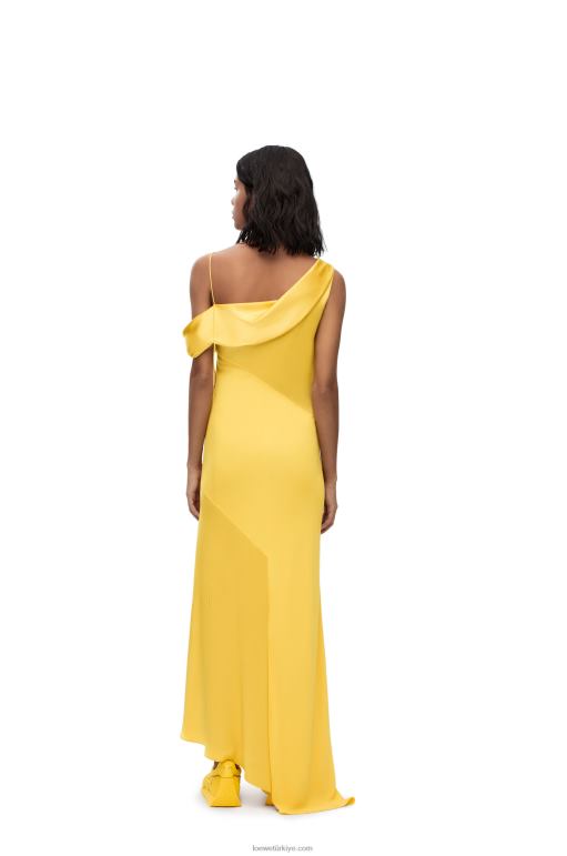 Loewe saten ve krep asimetrik elbise 026001097 kadınlar sarı