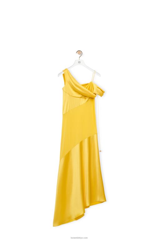 Loewe saten ve krep asimetrik elbise 026001097 kadınlar sarı