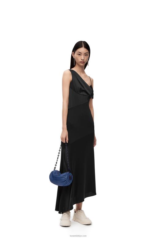 Loewe saten ve krep asimetrik elbise 026001098 kadınlar siyah