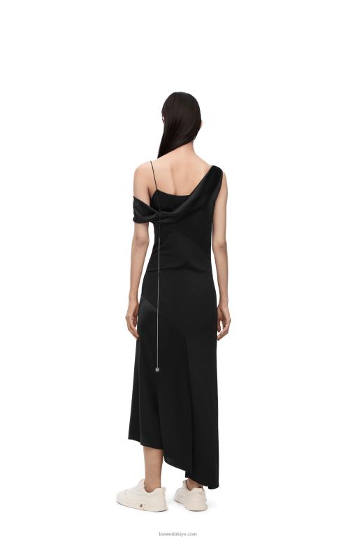 Loewe saten ve krep asimetrik elbise 026001098 kadınlar siyah