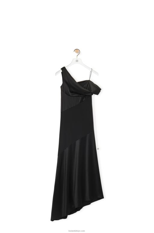 Loewe saten ve krep asimetrik elbise 026001098 kadınlar siyah