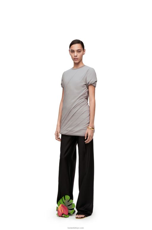 Loewe streç ipek şifon dolgulu mini elbise 026001086 kadınlar sis grisi