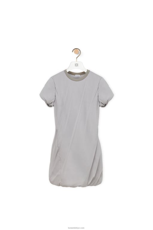 Loewe streç ipek şifon dolgulu mini elbise 026001086 kadınlar sis grisi