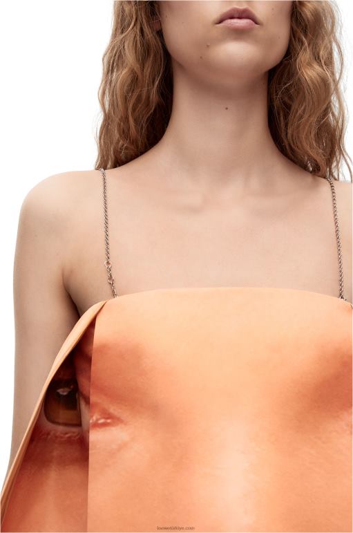 Loewe teknik duchesse satenden yüz baskılı askılı elbise 026001089 kadınlar sarı/çok renkli