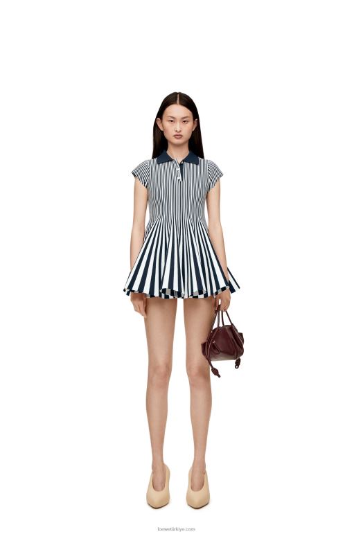 Loewe viskon karışımlı örgü çizgili mini elbise 026001063 kadınlar lacivert/beyaz