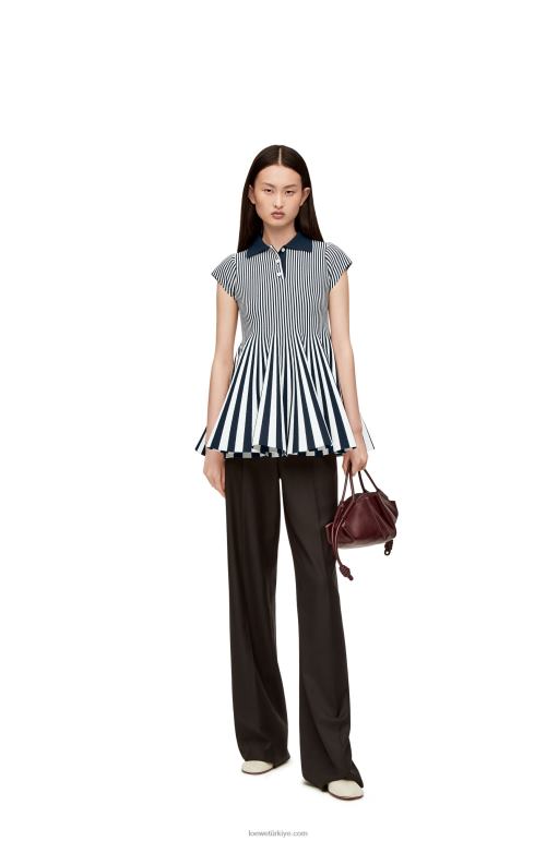 Loewe viskon karışımlı örgü çizgili mini elbise 026001063 kadınlar lacivert/beyaz