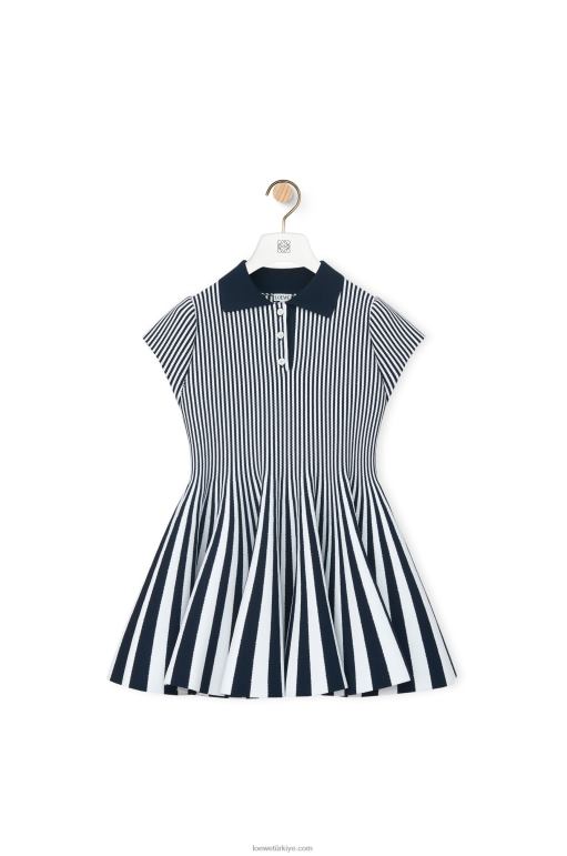 Loewe viskon karışımlı örgü çizgili mini elbise 026001063 kadınlar lacivert/beyaz