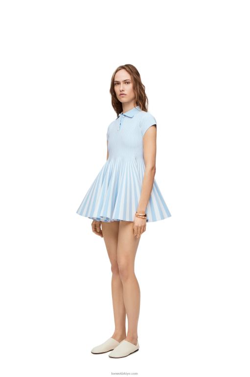 Loewe viskon karışımlı örgü çizgili mini elbise 026001081 kadınlar bebe mavisi/beyaz