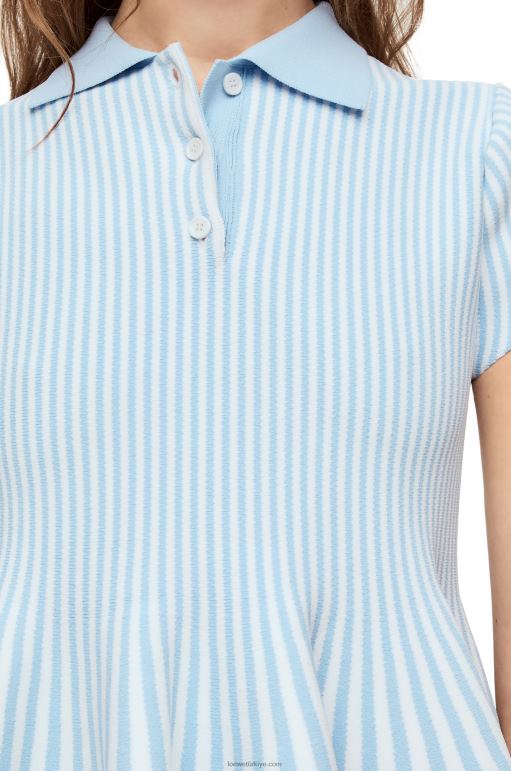 Loewe viskon karışımlı örgü çizgili mini elbise 026001081 kadınlar bebe mavisi/beyaz
