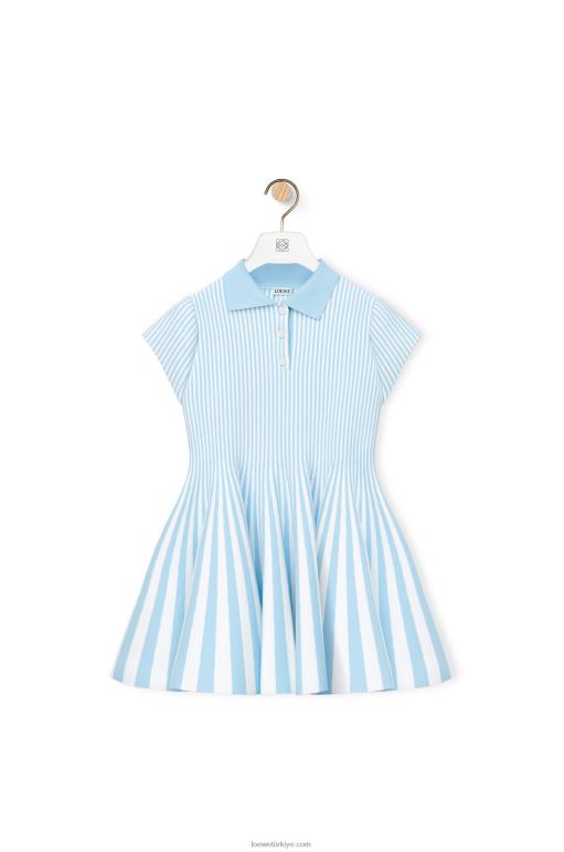 Loewe viskon karışımlı örgü çizgili mini elbise 026001081 kadınlar bebe mavisi/beyaz