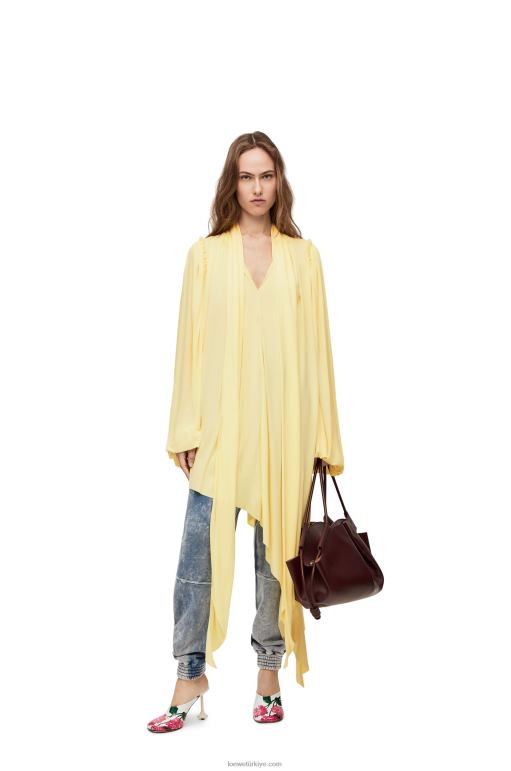 Loewe viskon krep jarseden asimetrik elbise 026001085 kadınlar vanilya