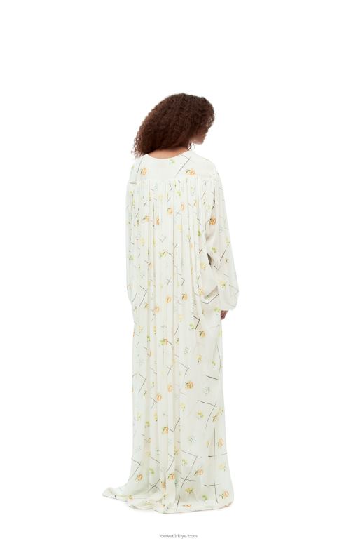 Loewe viskon ve ipekten çiçek maksi elbise 026001055 kadınlar beyaz/çok renkli