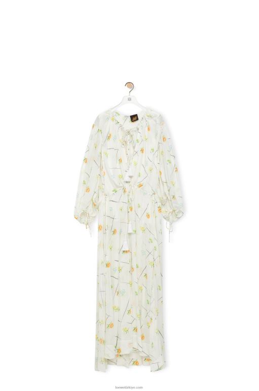 Loewe viskon ve ipekten çiçek maksi elbise 026001055 kadınlar beyaz/çok renkli