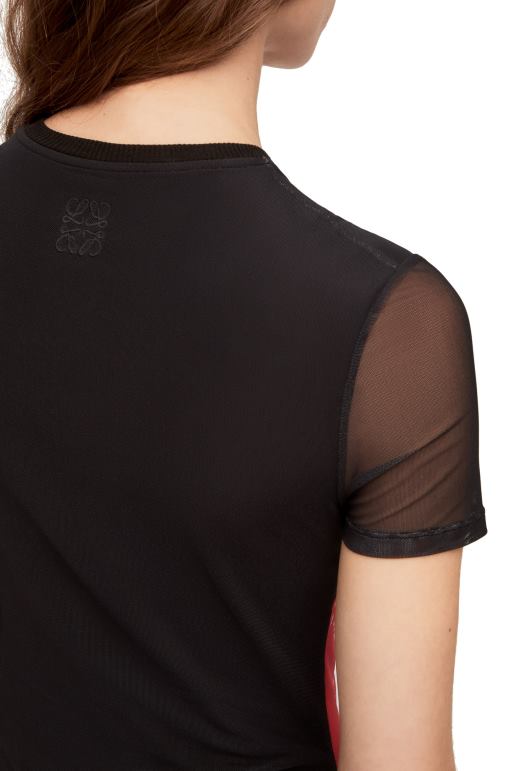 Loewe yarı şeffaf file antoryum elbise 026001066 kadınlar siyah kırmızı