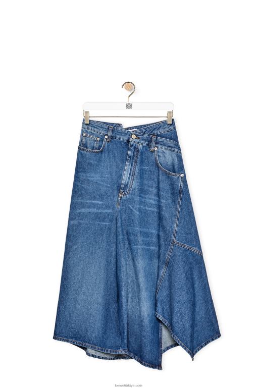 Loewe yeniden yapılandırılmış denim midi etek 026001188 kadınlar sportif mavi