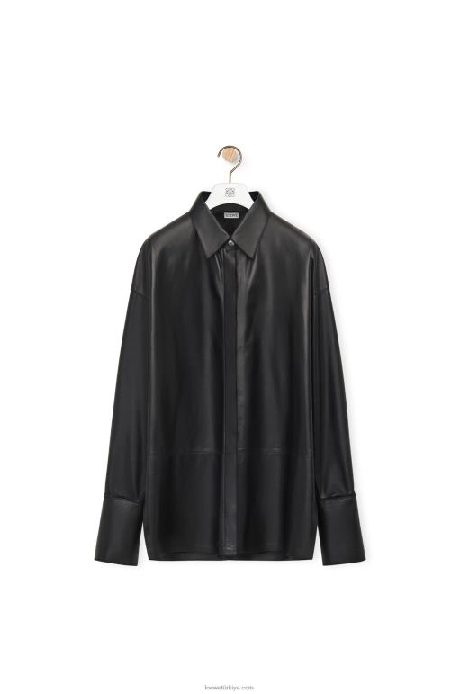 Loewe Nappa kuzu derisinden yeniden yapılandırılmış gömlek 02600887 kadınlar siyah