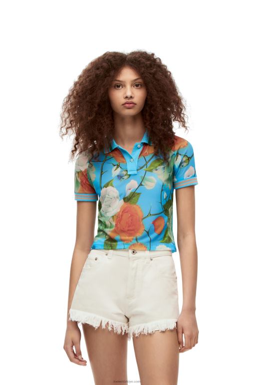 Loewe ağda güller kırpılmış polo top 02600790 kadınlar mavi/çok renkli