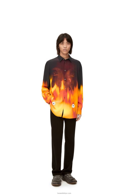 Loewe calcifer viskon gömlek 02600941 kadınlar turuncu çok tonlu