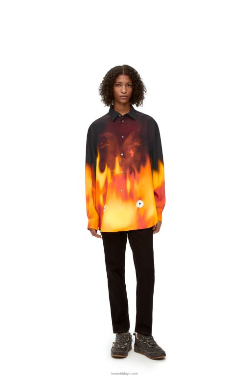 Loewe calcifer viskon gömlek 02600941 kadınlar turuncu çok tonlu