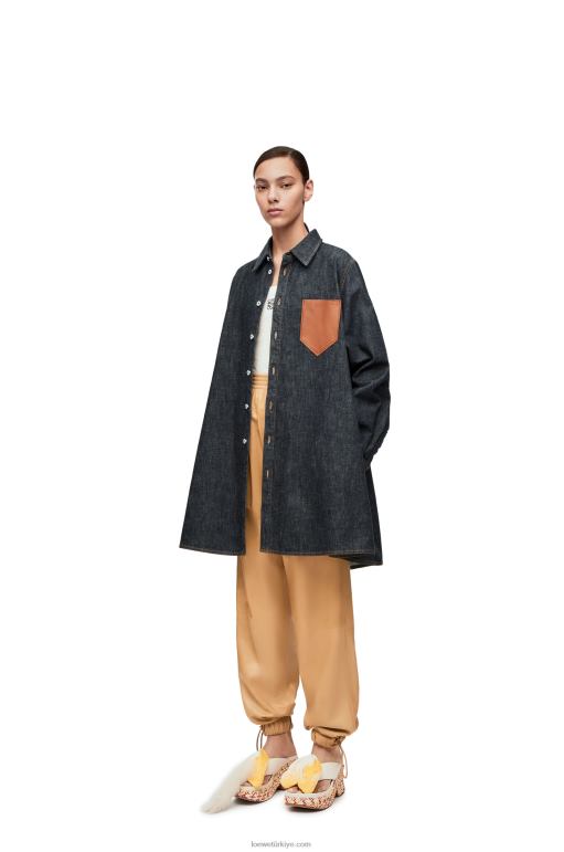 Loewe denim trapez ince ince gömlek 02600896 kadınlar Mavi kot