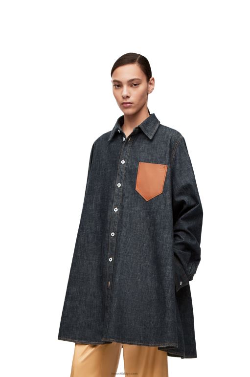 Loewe denim trapez ince ince gömlek 02600896 kadınlar Mavi kot