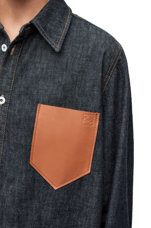 Loewe denim trapez ince ince gömlek 02600896 kadınlar Mavi kot
