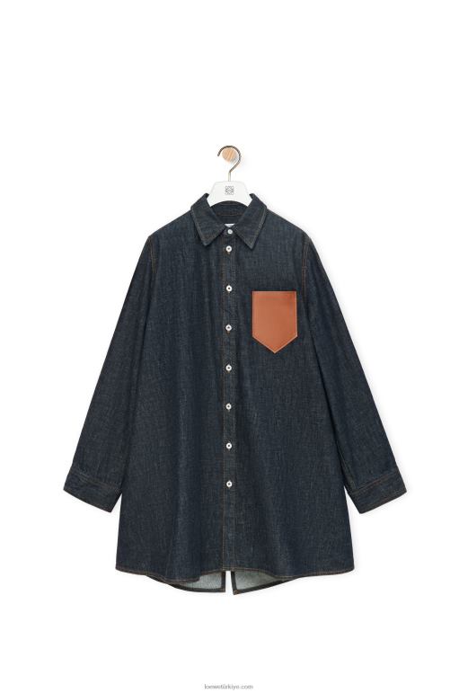 Loewe denim trapez ince ince gömlek 02600896 kadınlar Mavi kot