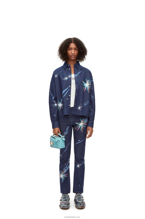 Loewe denimden büyülü gökyüzü ince ceket 02600945 kadınlar lacivert