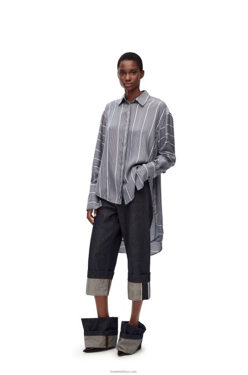 Loewe ipek çizgili trompe l'oeil gömlek 02600923 kadınlar gri/lacivert