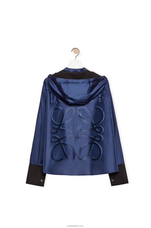 Loewe ipek kapüşonlu gömlek 02600921 kadınlar gece yarısı mavisi