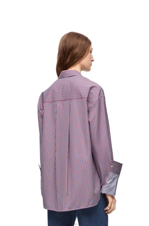 Loewe çizgili pamuklu kıvrık gömlek 02600856 kadınlar Mavi kırmızı