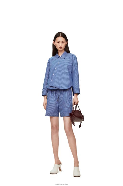 Loewe çizgili pamuklu poplinden dolgulu trapez gömlek 02600899 kadınlar lacivert/beyaz
