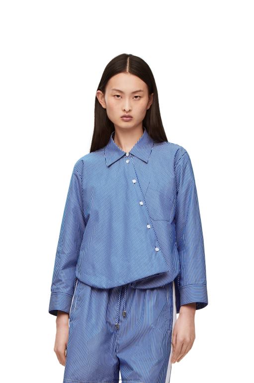 Loewe çizgili pamuklu poplinden dolgulu trapez gömlek 02600899 kadınlar lacivert/beyaz