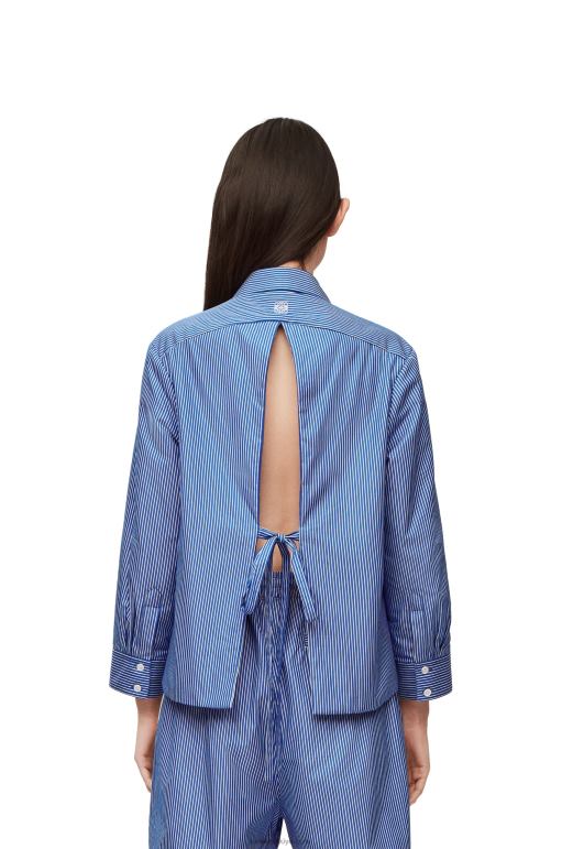 Loewe çizgili pamuklu poplinden dolgulu trapez gömlek 02600899 kadınlar lacivert/beyaz