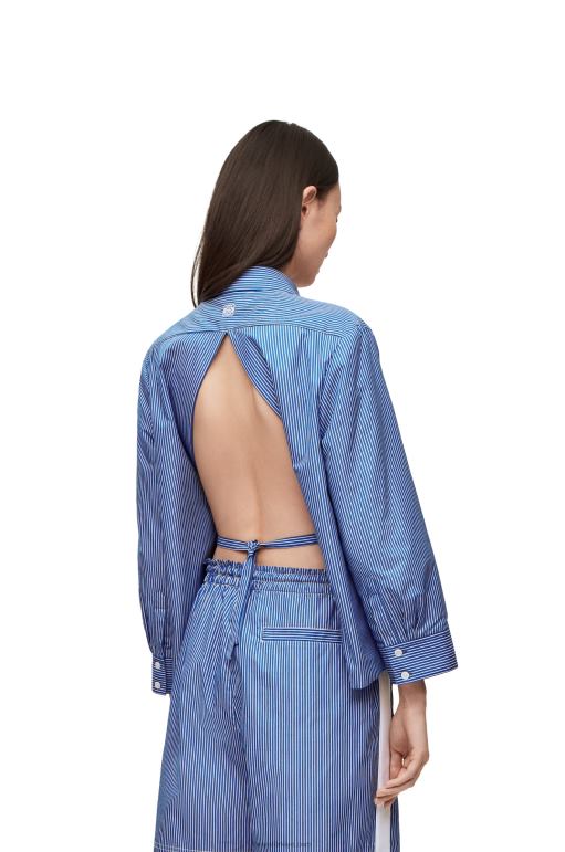 Loewe çizgili pamuklu poplinden dolgulu trapez gömlek 02600899 kadınlar lacivert/beyaz