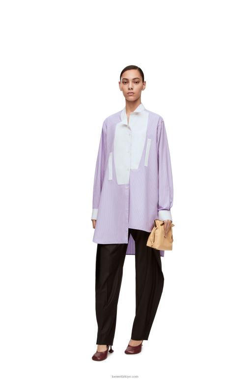 Loewe çizgili pamuklu poplinden çizgili asimetrik gömlek 02600891 kadınlar leylak/beyaz