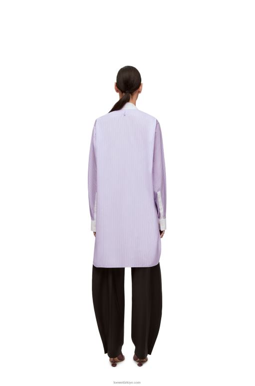Loewe çizgili pamuklu poplinden çizgili asimetrik gömlek 02600891 kadınlar leylak/beyaz