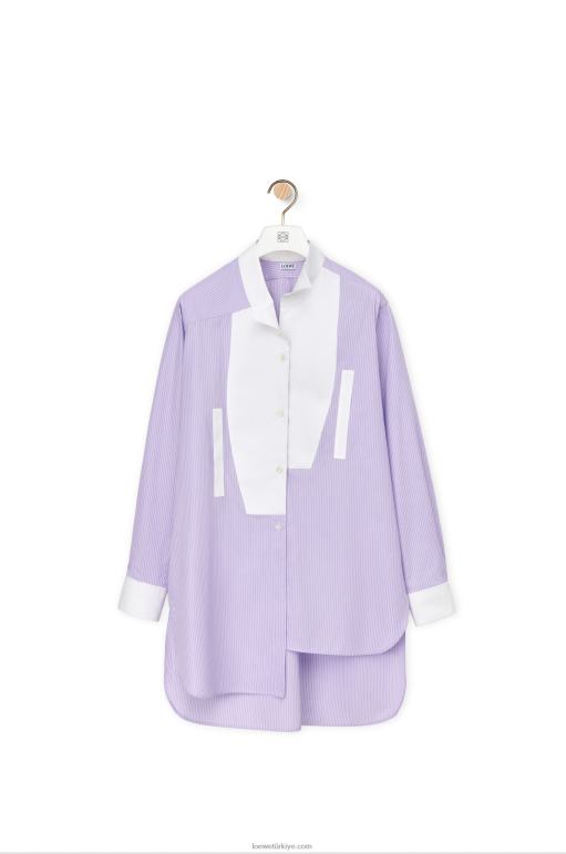 Loewe çizgili pamuklu poplinden çizgili asimetrik gömlek 02600891 kadınlar leylak/beyaz