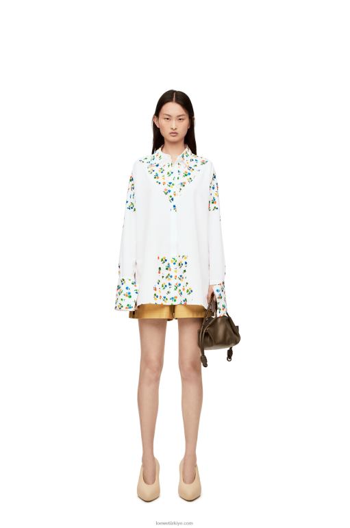 Loewe pamuklu poplinden çiçek desenli gömlek 02600889 kadınlar beyaz