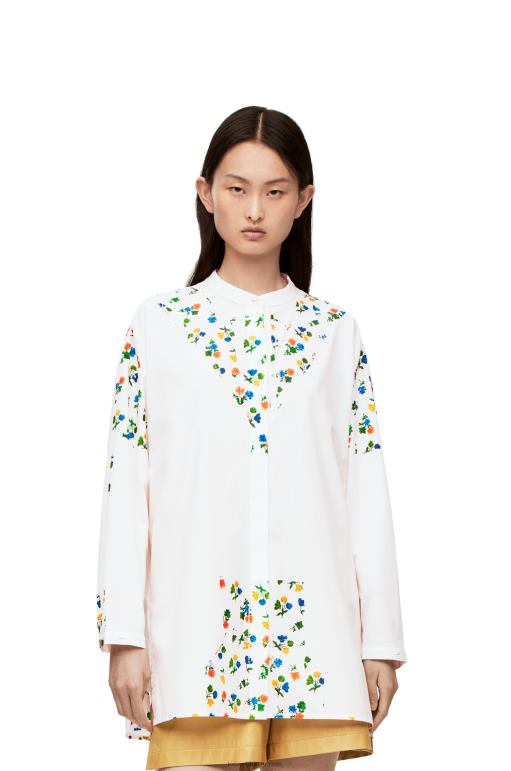 Loewe pamuklu poplinden çiçek desenli gömlek 02600889 kadınlar beyaz