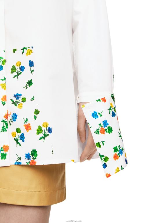 Loewe pamuklu poplinden çiçek desenli gömlek 02600889 kadınlar beyaz