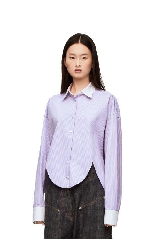Loewe pamuklu poplinden çizgili plastron gömlek 02600890 kadınlar leylak/beyaz