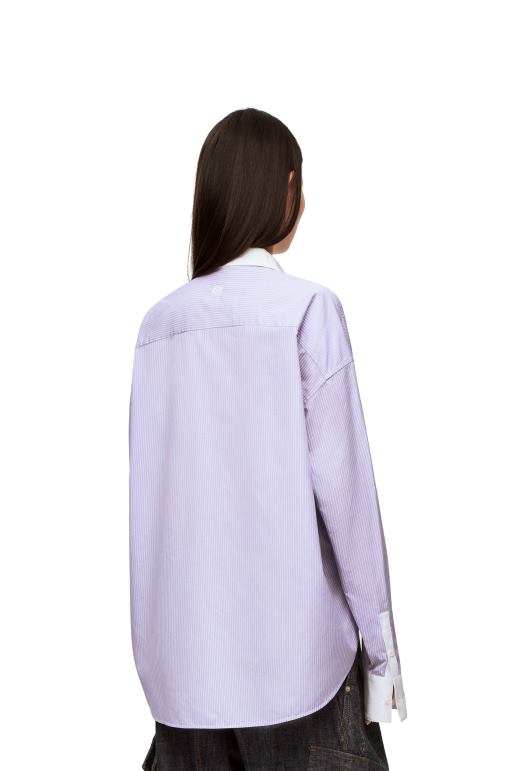 Loewe pamuklu poplinden çizgili plastron gömlek 02600890 kadınlar leylak/beyaz