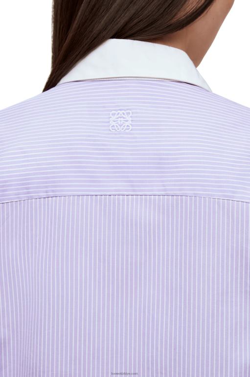 Loewe pamuklu poplinden çizgili plastron gömlek 02600890 kadınlar leylak/beyaz
