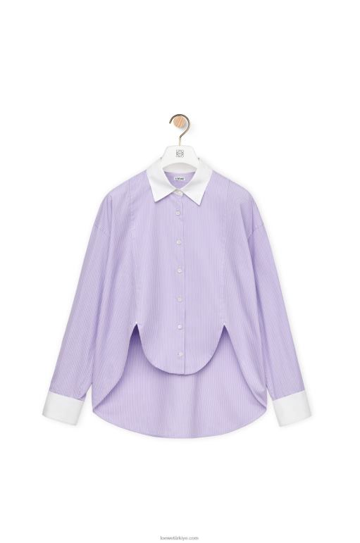 Loewe pamuklu poplinden çizgili plastron gömlek 02600890 kadınlar leylak/beyaz