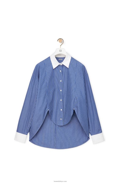 Loewe pamuklu poplinden çizgili plastron gömlek 02600892 kadınlar lacivert/beyaz